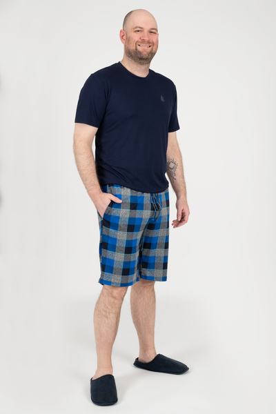 Jersey knit pyjama shorts - Blue plaid