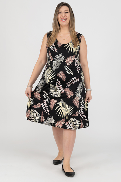 Judy Logan - Sleeveless tank swing dress - Neutral palms - Plus Size
