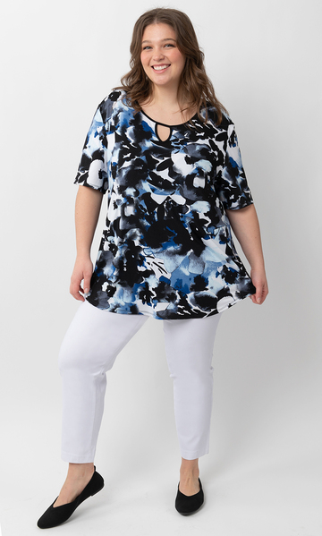 Judy Logan - Stretch top with keyhole neckline - Watercolor floral - Plus Size