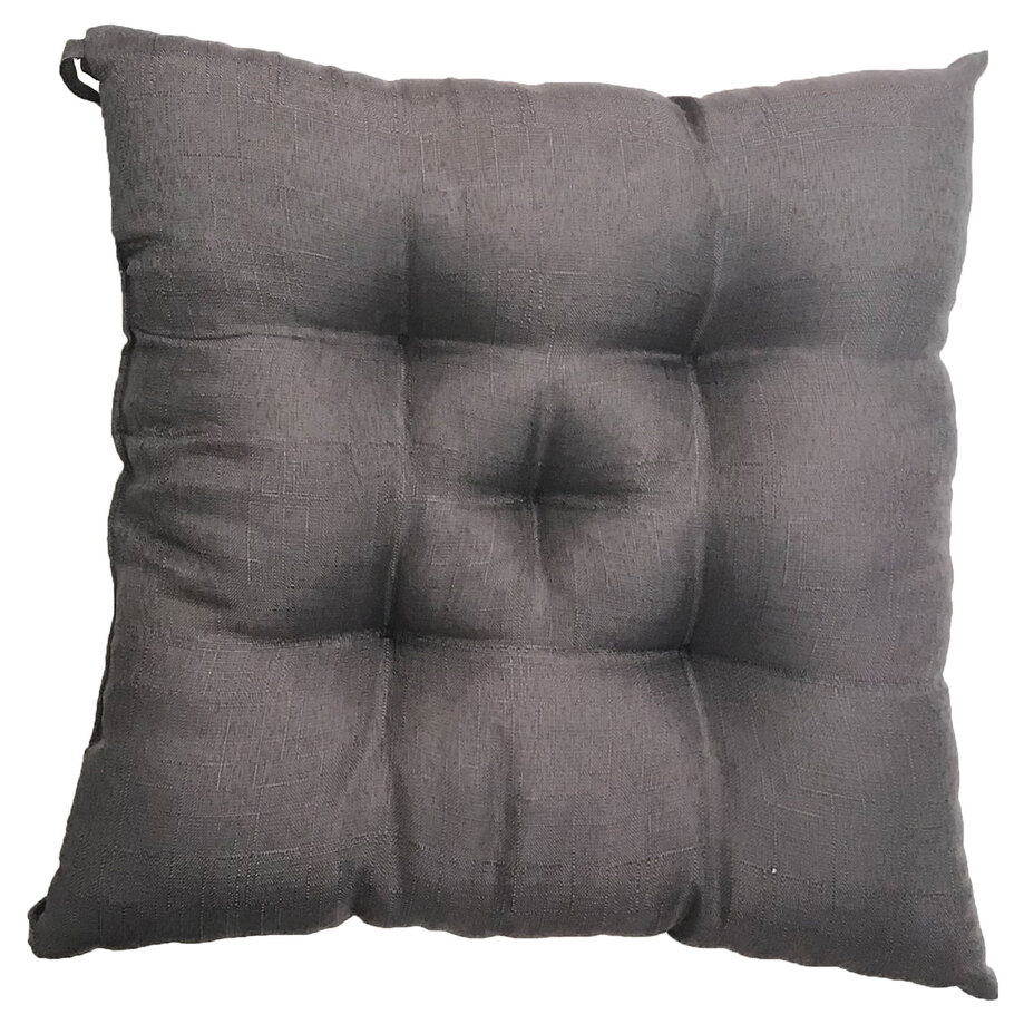 Julia - Tufted, linen look chair cushion, 18"x18" - Charcoal