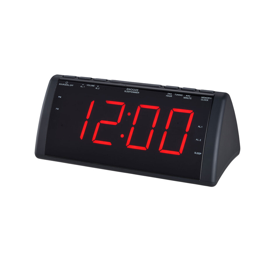 Jumbo display, digital alarm clock with FM radio and USB charging port