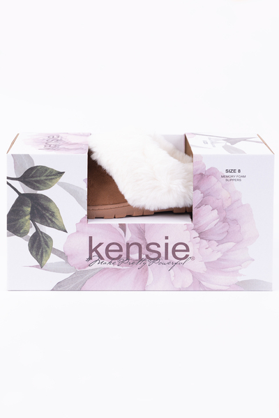 Kensie - Boxed faux fur slide slippers - Cognac