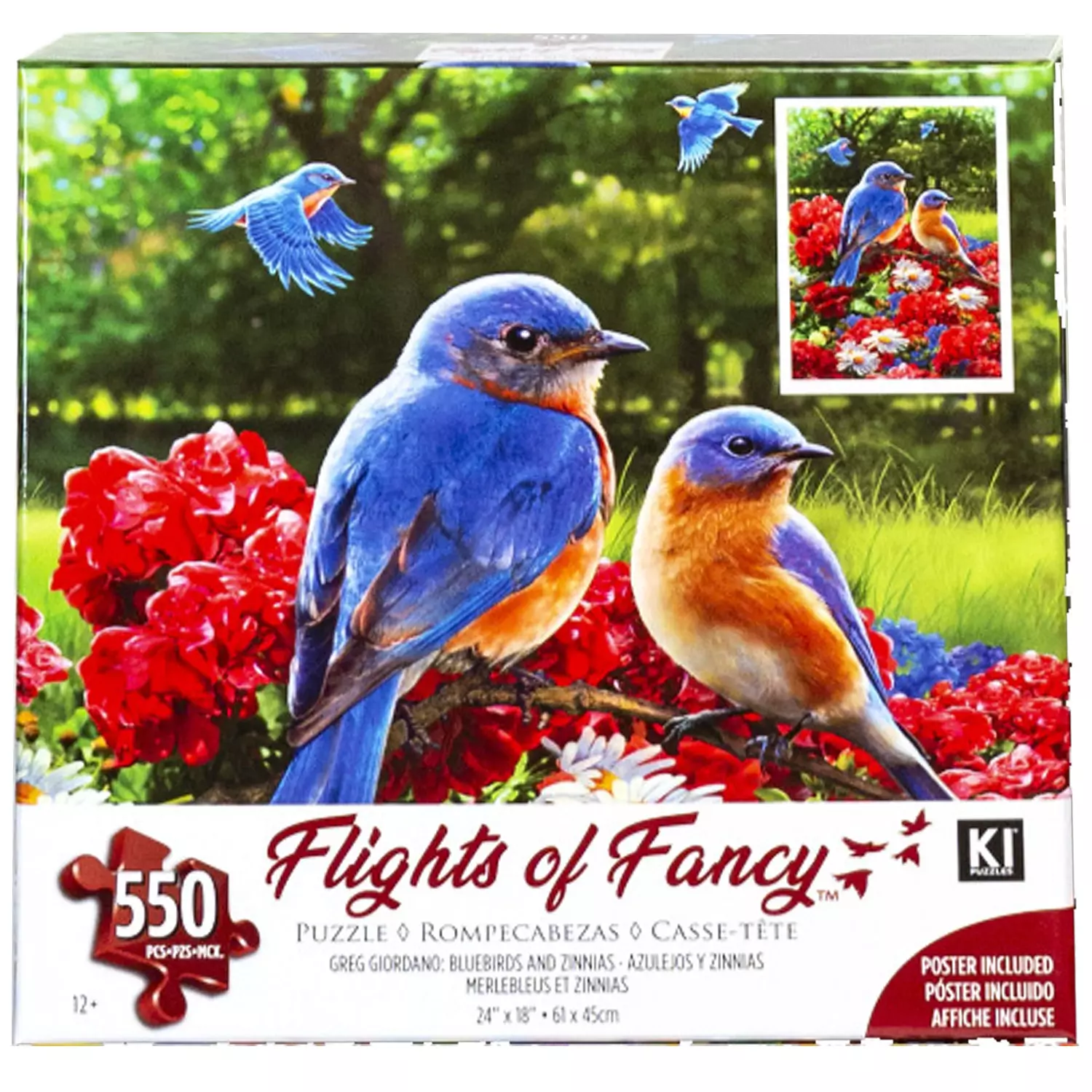 KI - Casse-tête - Flights of Fancy - Greg Giordano : Merlebleus et zinnias, 550 mcx