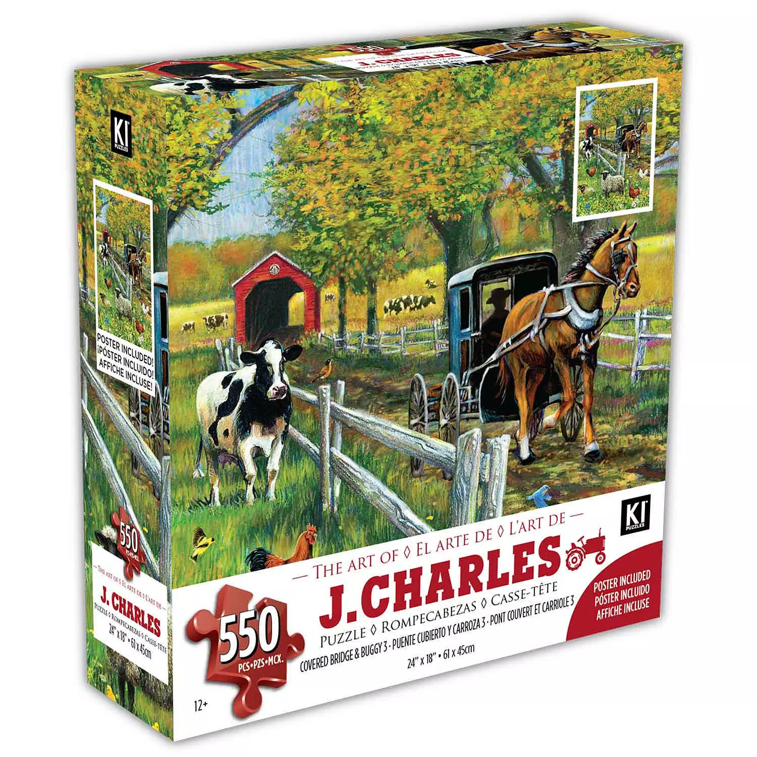 KI - Puzzle, J. Charles, Covered Bridge & Buggy , 550 pcs