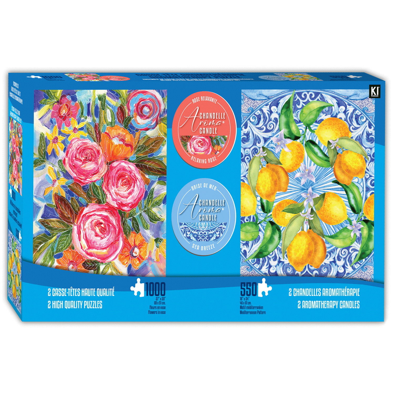 KI - Puzzles, 2 high quality puzzles with 2 aromatherapy candles