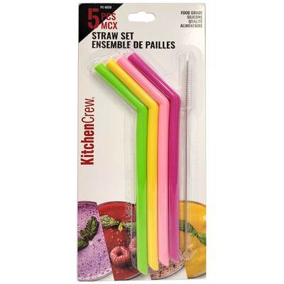 Kitchen Crew - Set of 4 reusable silicone straws with cleaning brush
