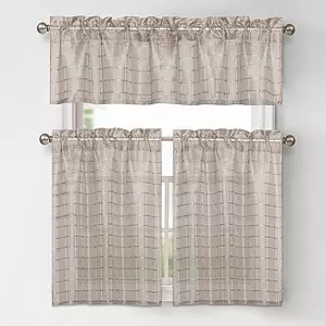 Kitchen curtains, curtain tiers & valance set, sheer box grid
