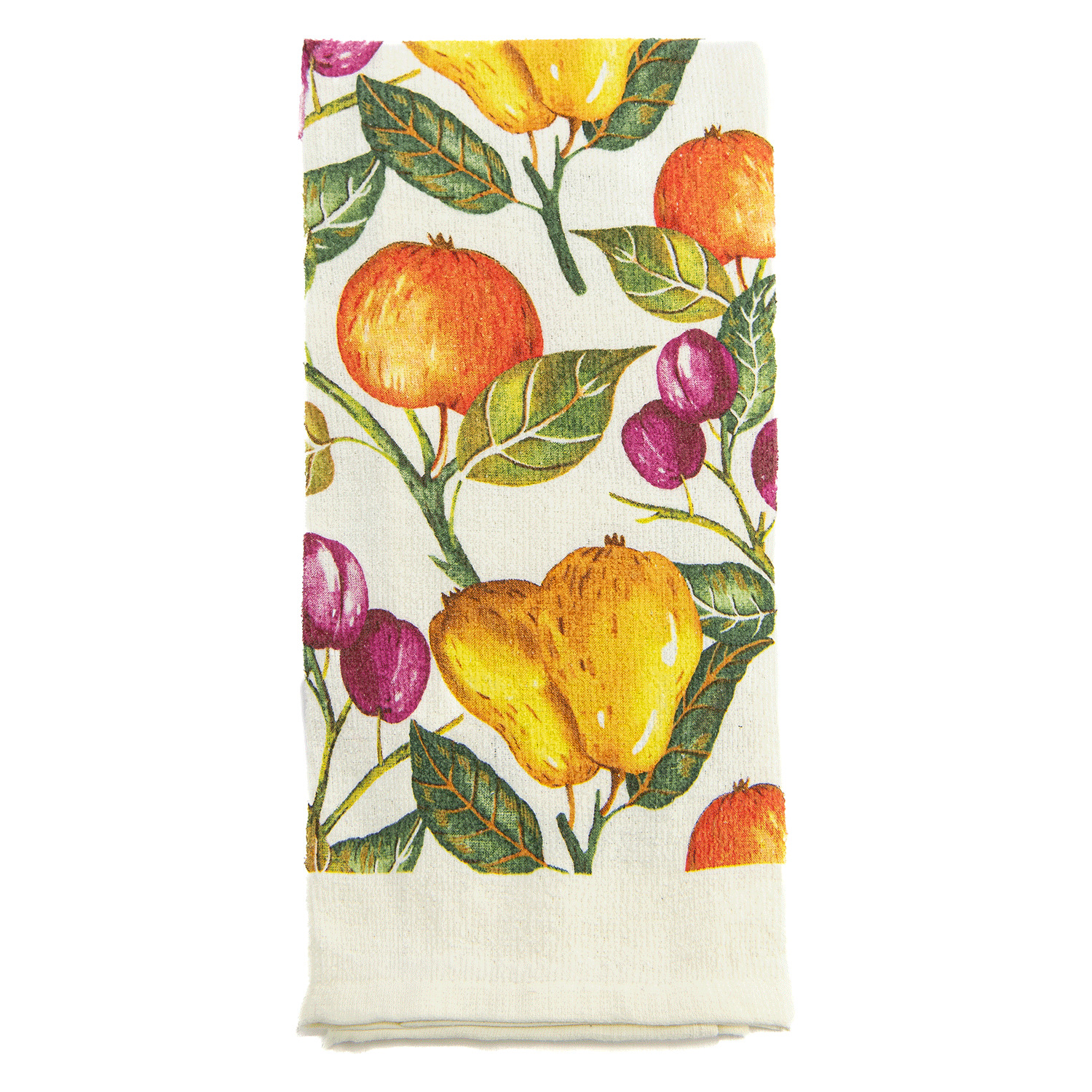 Kitchen towel, apples and pears