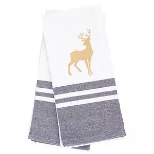 Kitchen towels with metallic print, 18"x28", pk. of 2, deer