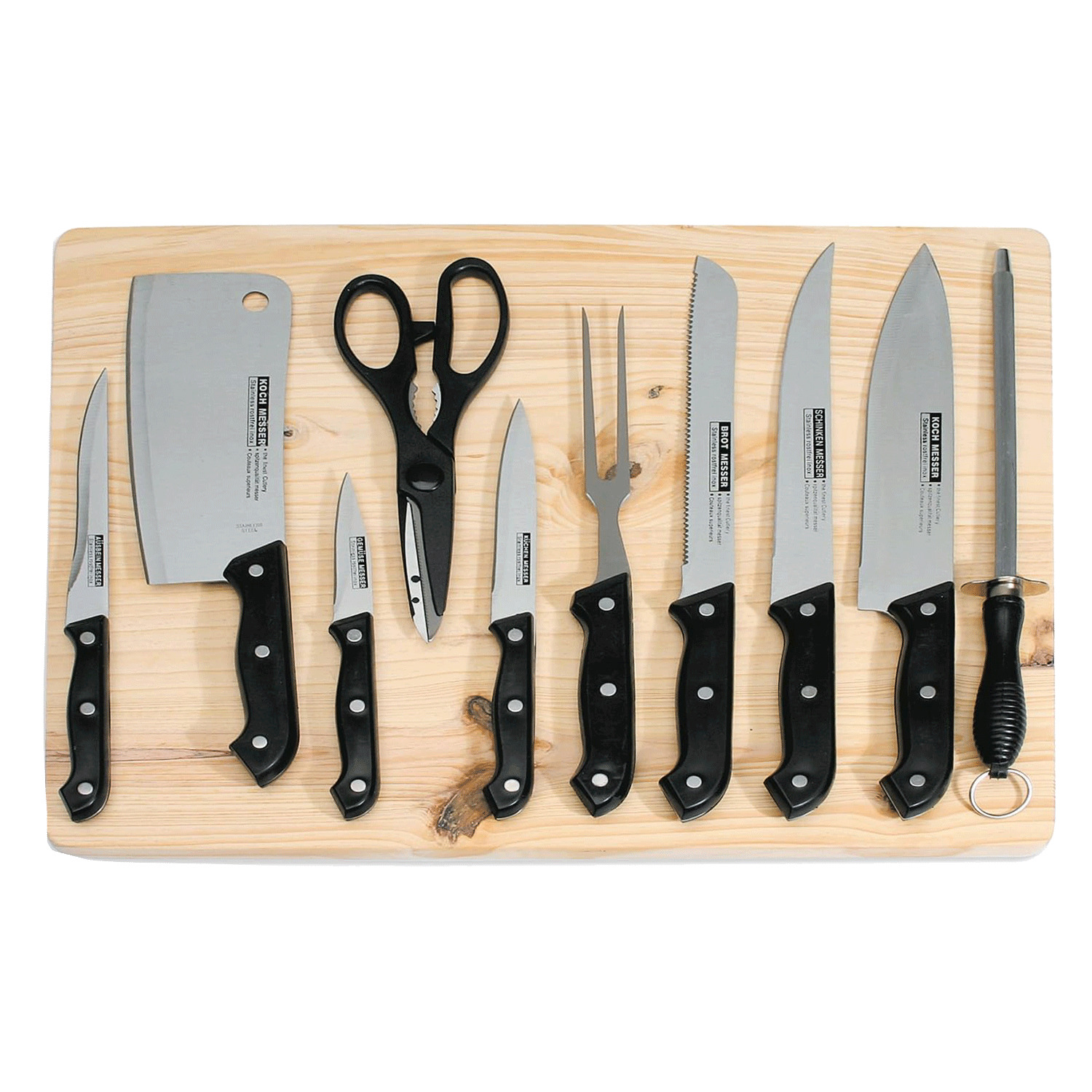 Knife set with cutting board, 11 pcs