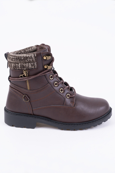 Knit collar lace-up hiking boots