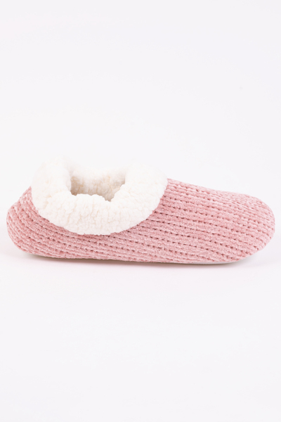 Knit slippers with sherpa lining - Pink
