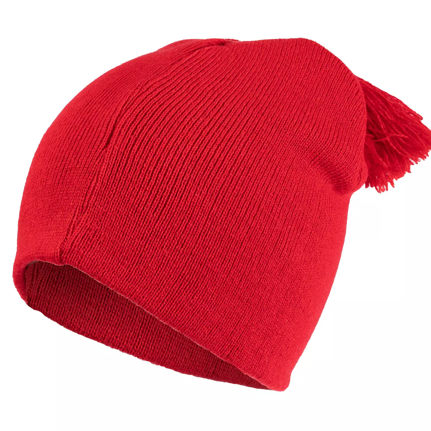 Knit toque with tassle on top, red