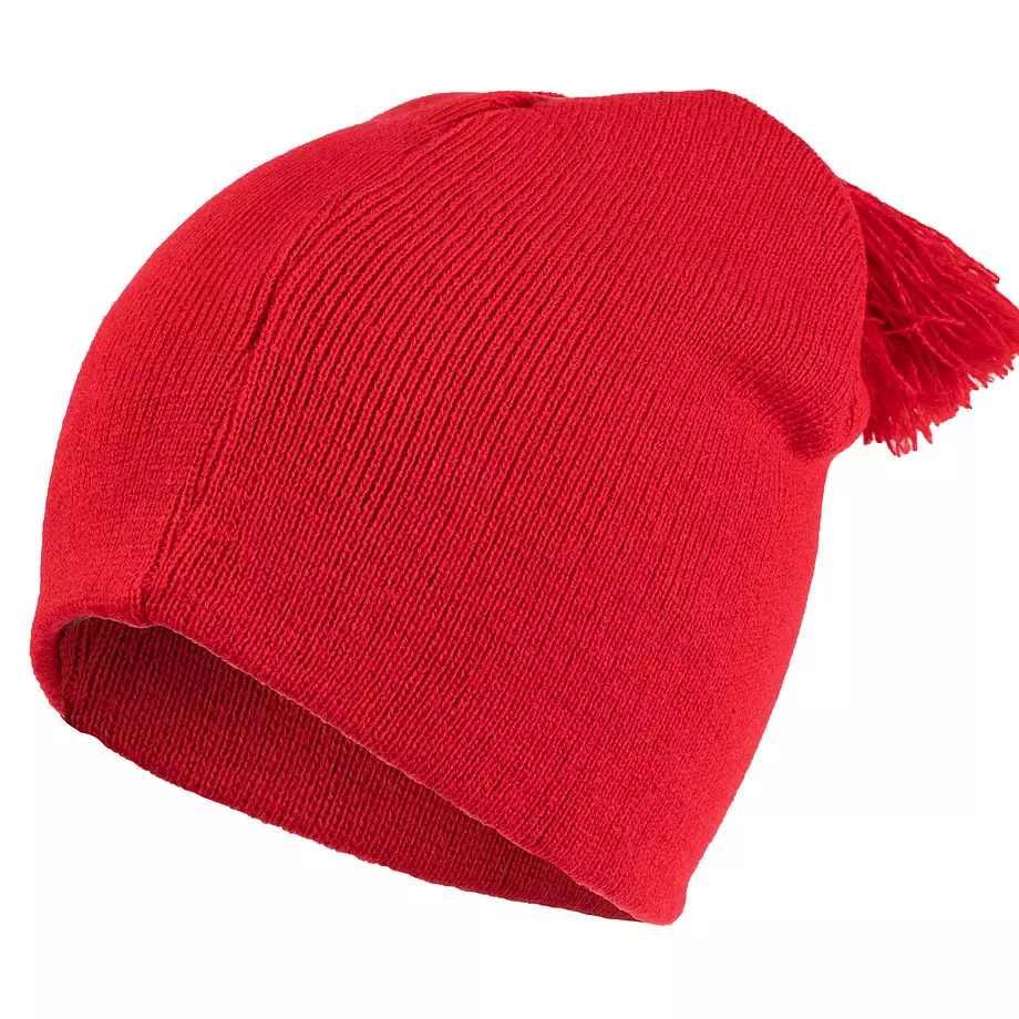 Knit toque with tassle on top, red