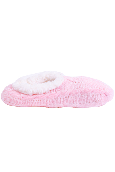 Chaussettes pantoufles tricotées avec doublure en sherpa - Pink