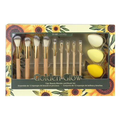 Kozmic Colours - Golden Glow beauty blender and brush set, 12 pcs
