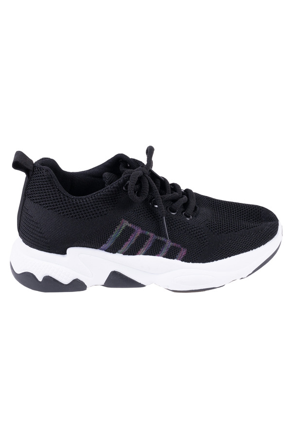 Lace-up front knit wide fit chunky sneakers - Black