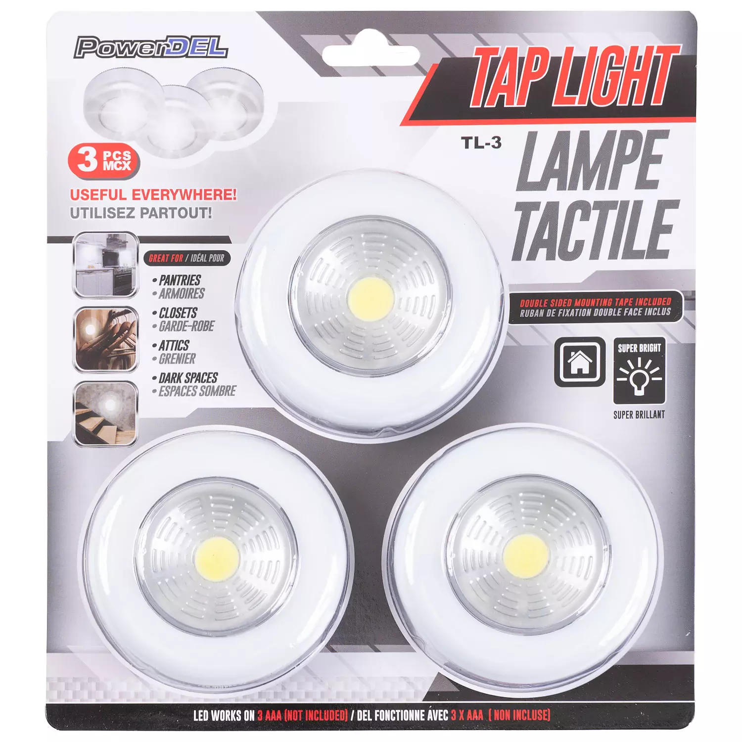 Lampes tactiles DEL, paq. de 3