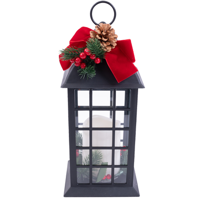 Lanterne de décoration de Noël LED, avec fausse bougie, noir classique