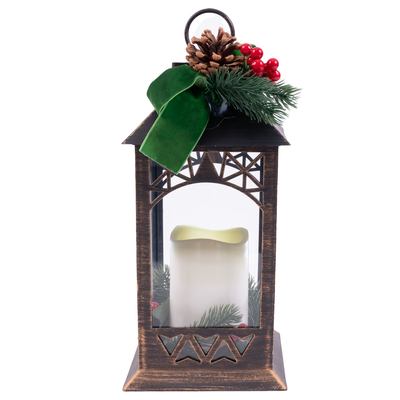 Lanterne de Noël décorative et portable avec bougie LED sans flamme