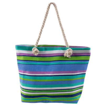 Large canvas tote bag with rope handles - Multi-color stripes