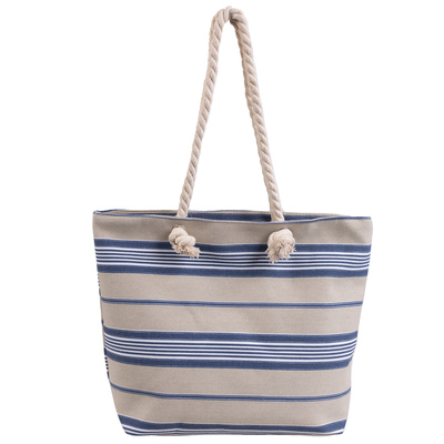 Large canvas tote bag with rope handles - Navy stripes