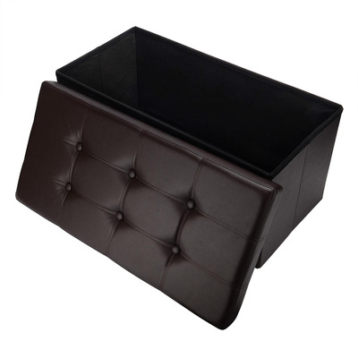 Large rectangular foldable faux-leather ottoman with storage