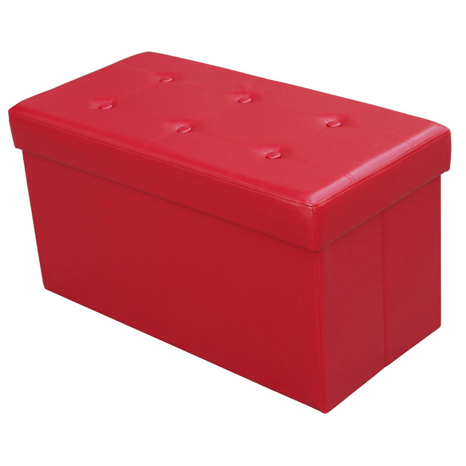 Large rectangular foldable faux-leather ottoman with storage - Red