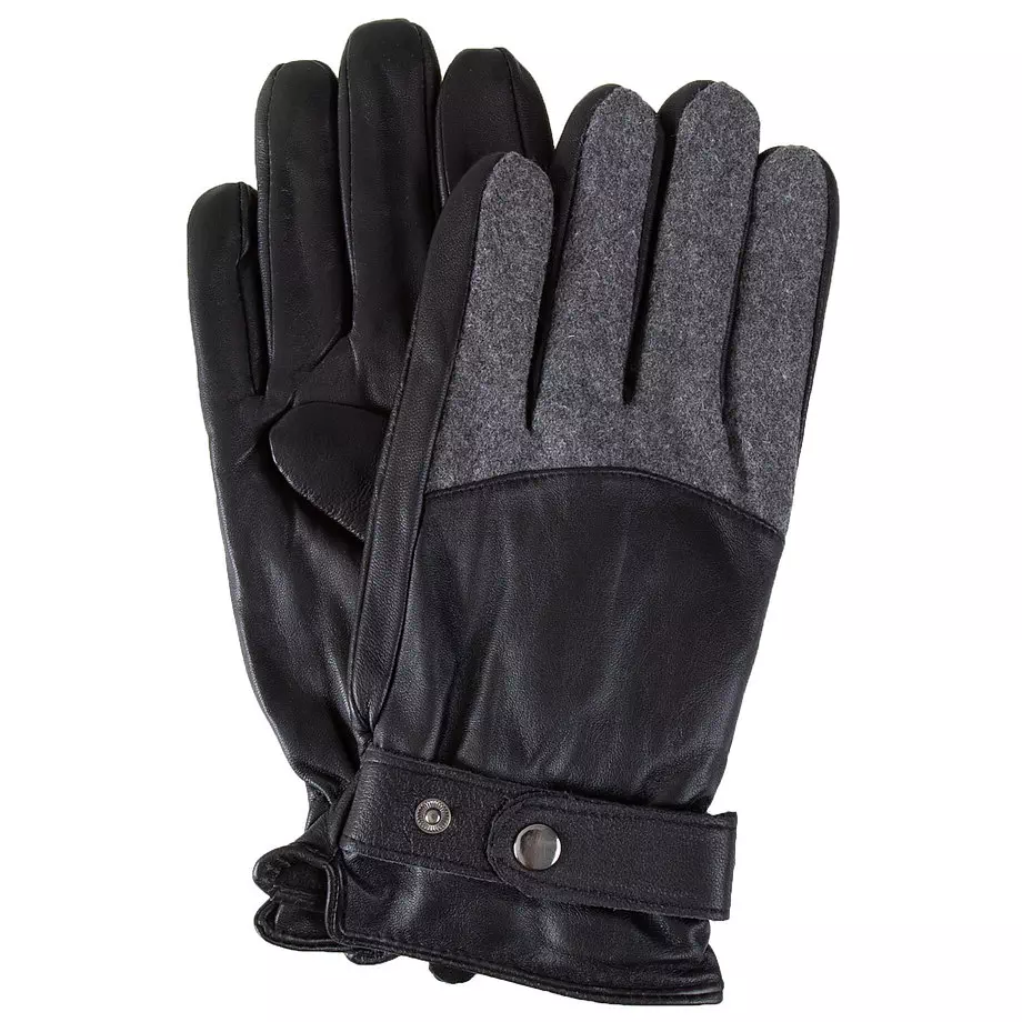 Leather gloves with felt detail and adjustable wrist strap, large (L)
