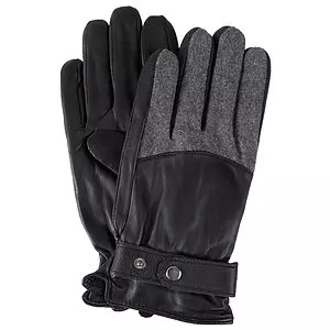 Leather gloves with felt detail and adjustable wrist strap