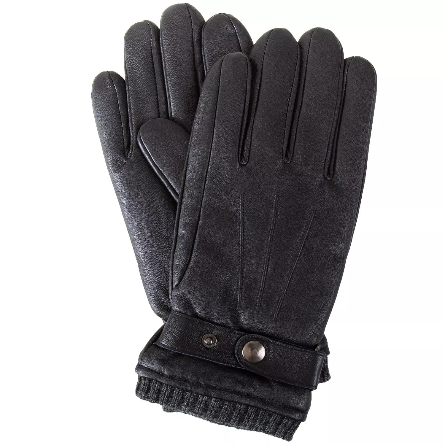 Leather gloves with rib knit cuff and adjustable wrist strap, extra large (XL)