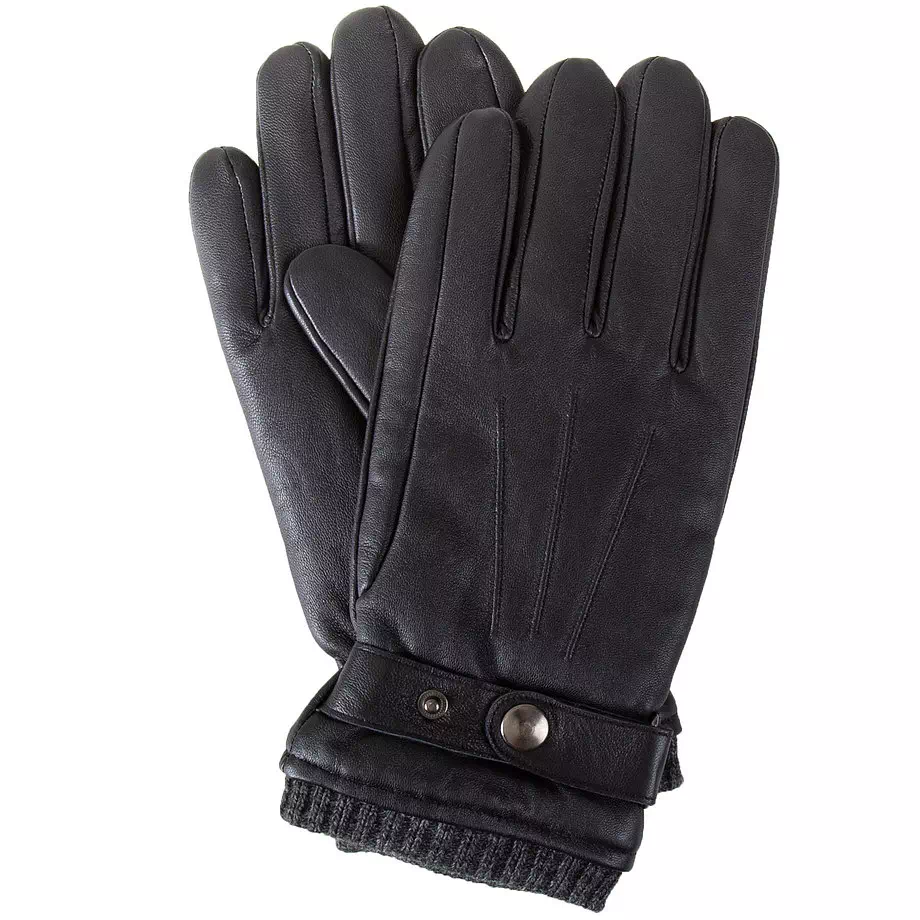 Leather gloves with rib knit cuff and adjustable wrist strap, medium (M)