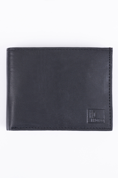 Leather RFID bifold wallet with flip-up wing and ID window