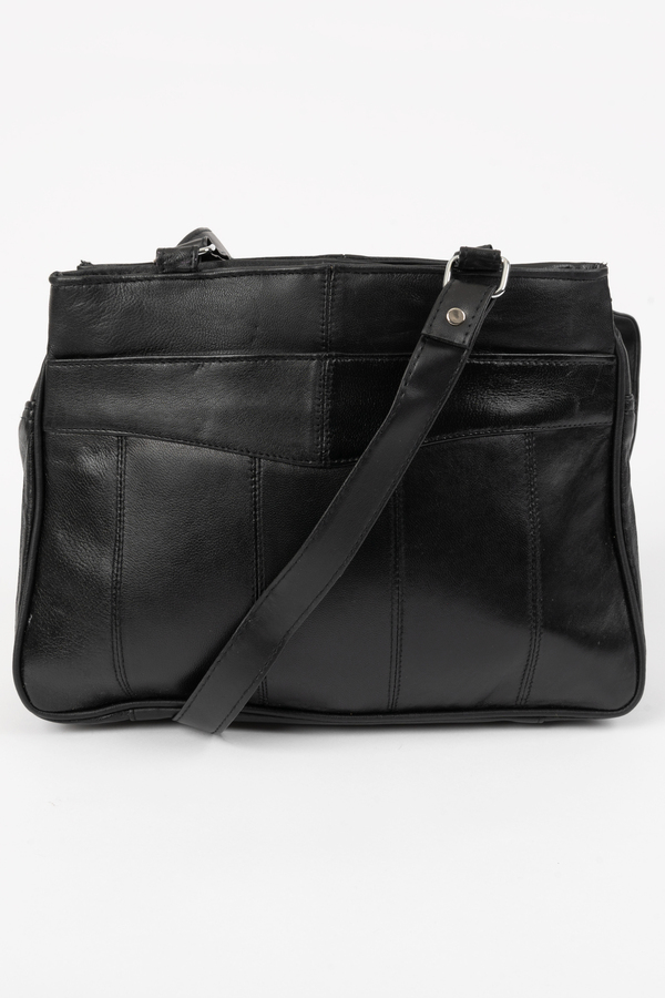 Leather shoulder bag with multiple compartments