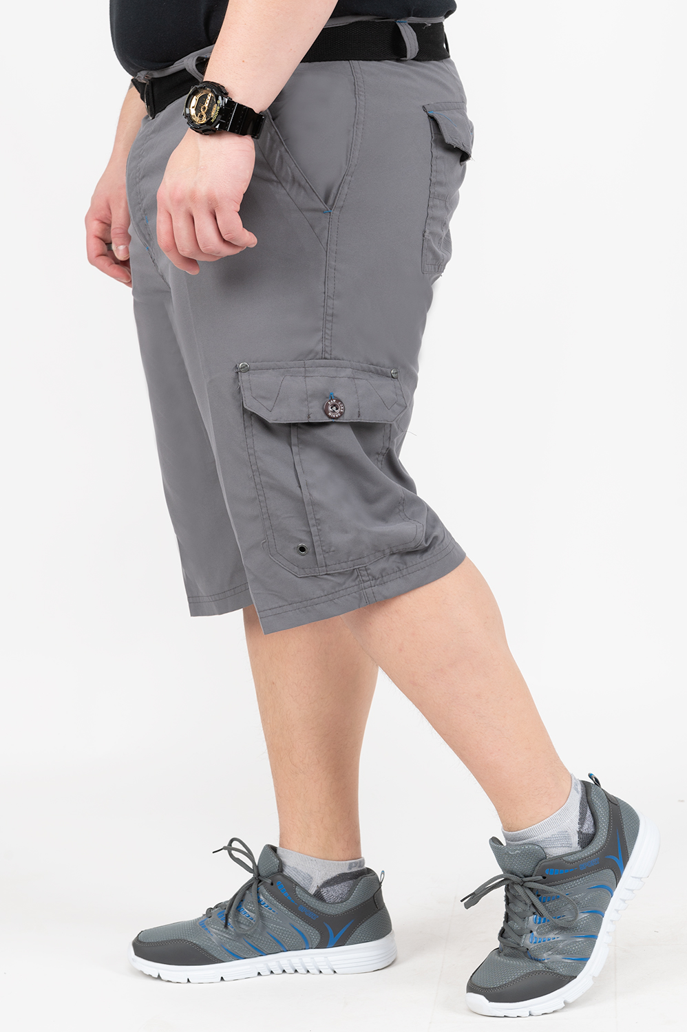Lightweight bermuda cargo shorts with belt - Charcoal - Plus Size