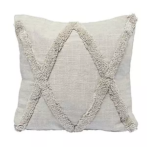 Linen cushion with tufted motif, 16"x16"