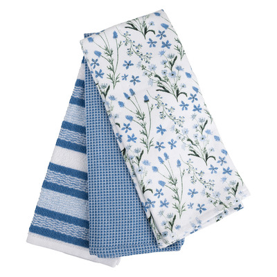 Linges &agrave; vaisselle - Prairie bleu, Paq. de 3