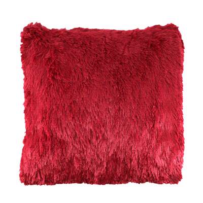 Long pile faux fur cushion, 18"x18" - Red