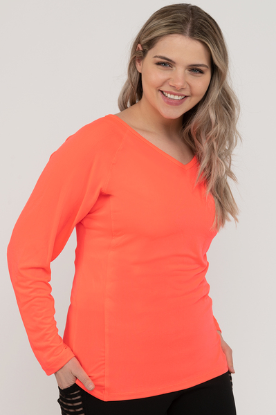 Long-sleeve, v-neck performance top - Coral - Plus Size