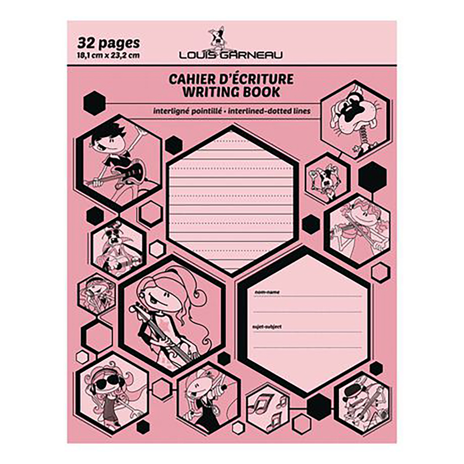 Louis Garneau - Cahier d'écriture interligné pointillé, rose, 32 pages