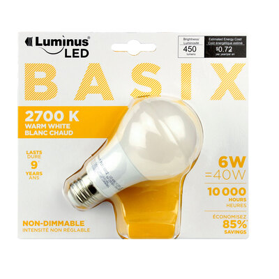Luminus - Basix - Ampoule DEL à intensité non réglable, 6W