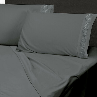 LUNA Collection - Solid sheet set with embroidered vines trim