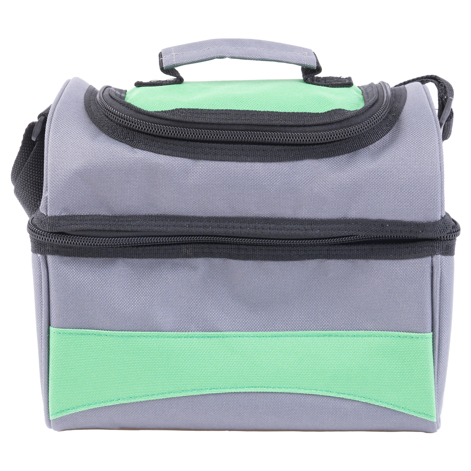 Lunch box tote bag, insulated for work, travel, picnic or camping, grey and green