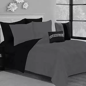Madhvi, bed-in-a-bag 9 pcs black & grey comforter set