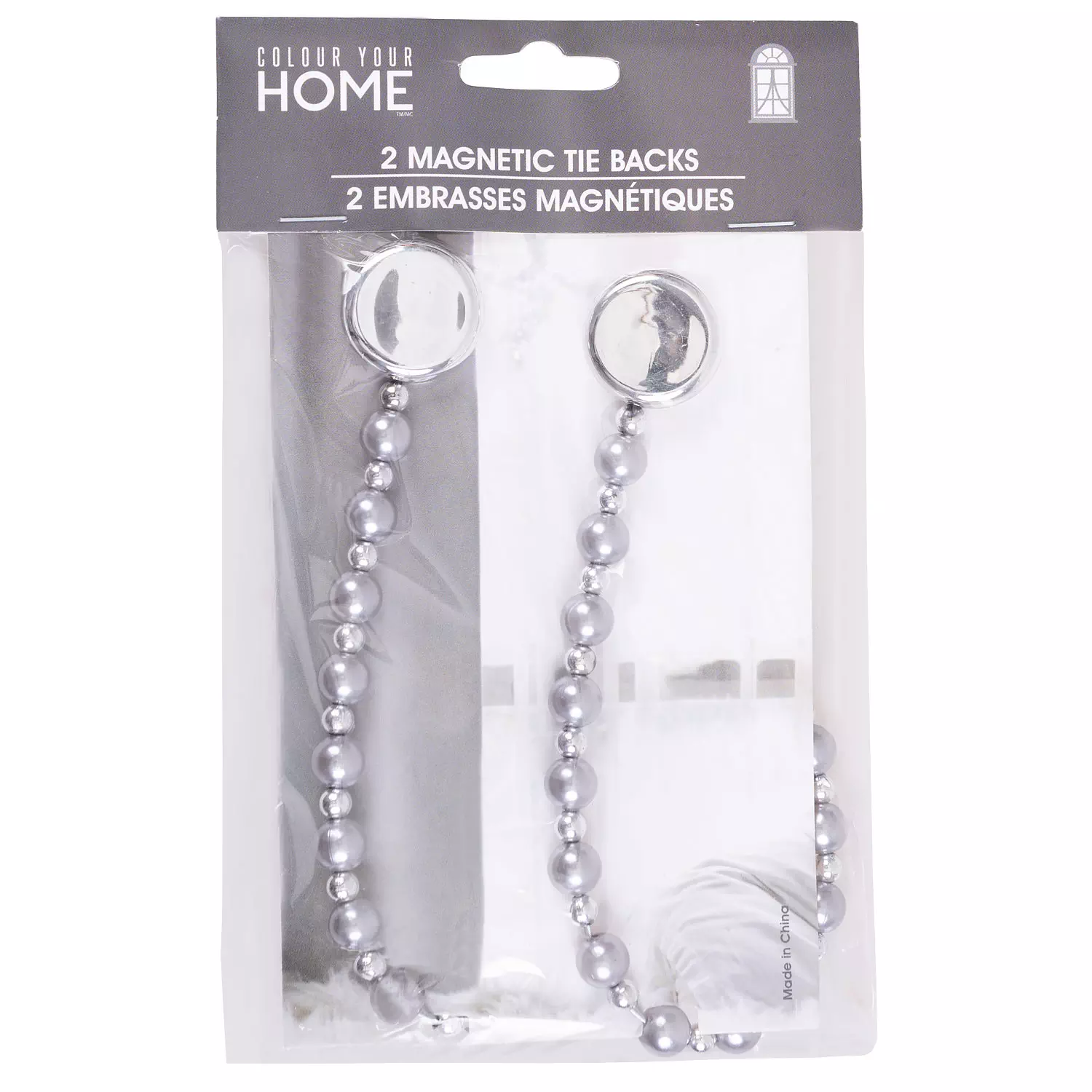 Magnetic curtain tie backs, set of 2, grey pearls