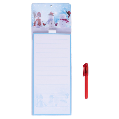Magnetic notepad with pen, 60 sheets - Snow-friends