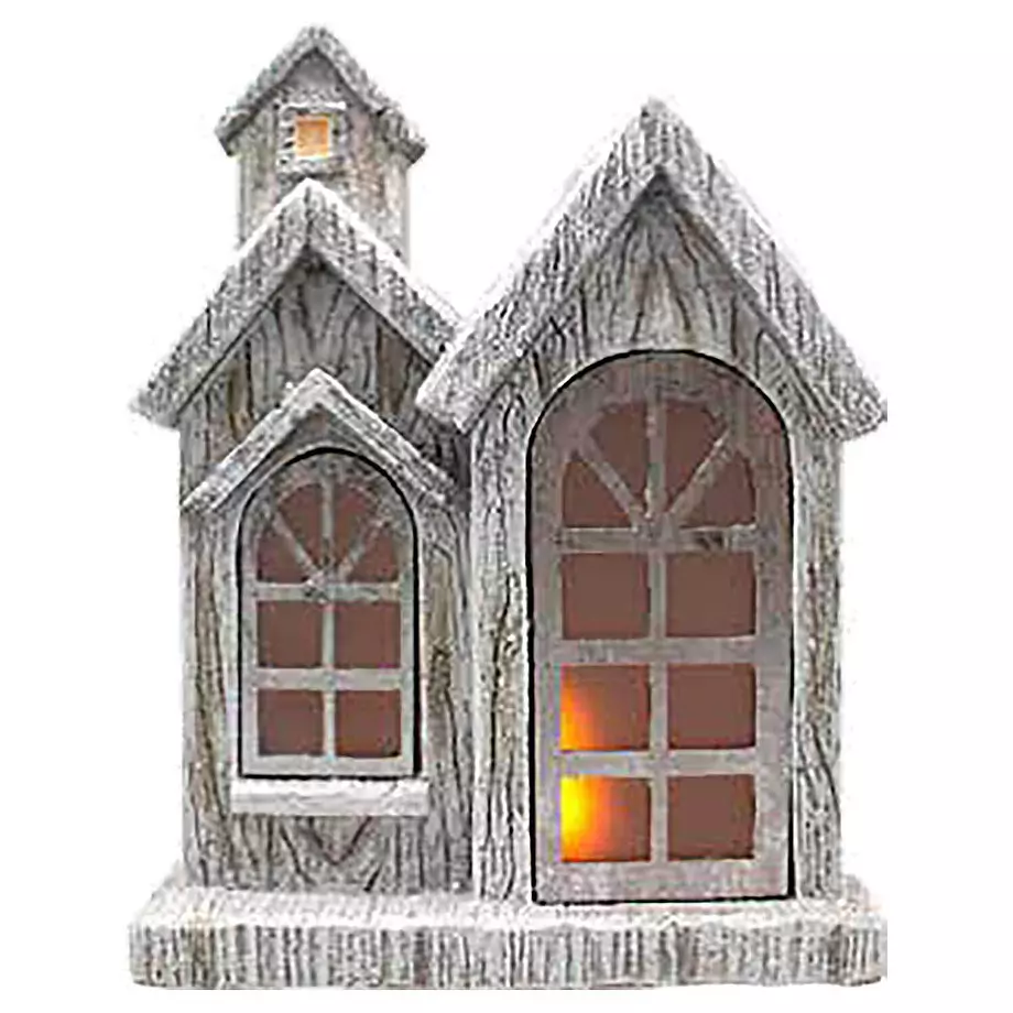 Maison de Noël en céramique avec flamme DEL, 12"