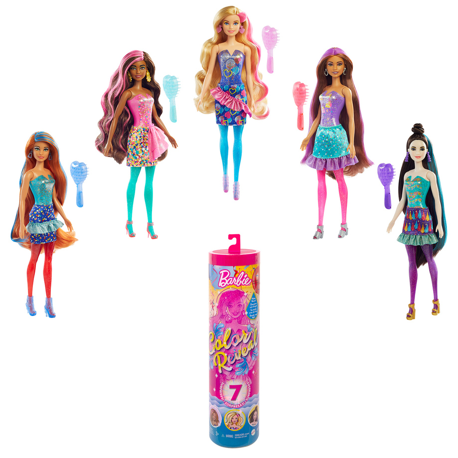 Mattel - Barbie - Color Reveal, poupée avec 7 surprises