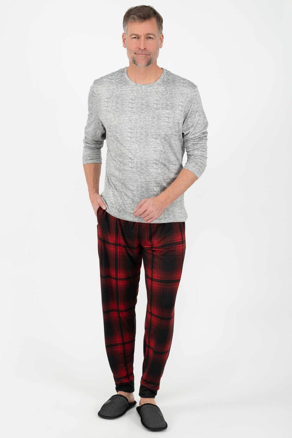 Men's long-sleeve, "Cool Touch" PJ set - Red plaid