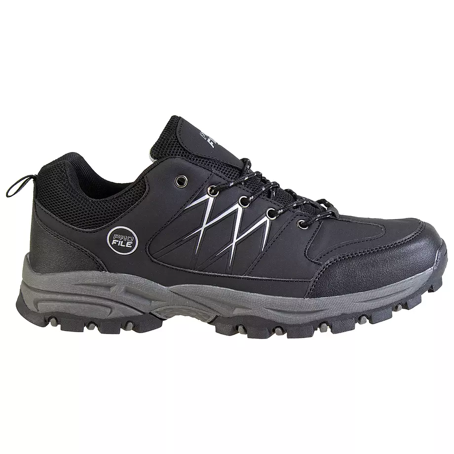 Men's low top hiking shoes with reflective strips, black, size 10